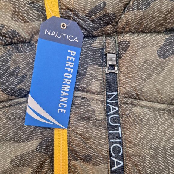 Nautica Poly Hooded Regular Fit Puffer Jacket Mens Sz Medium Green Camo NWT $175 - Picture 11 of 12